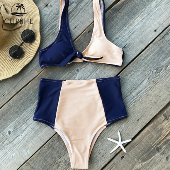 Sexy High Waist Color Block Knot Tie Bikini NEW!! - Picture 2 of 5